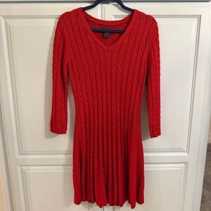 Jessica Howard Red V-neck Cable Knit Sweater Dress Size L